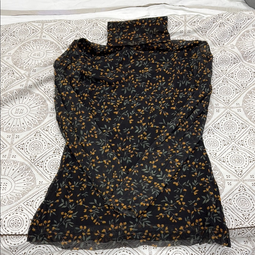 Ganni Women’s Black Floral Long-Sleeve Turtleneck Top